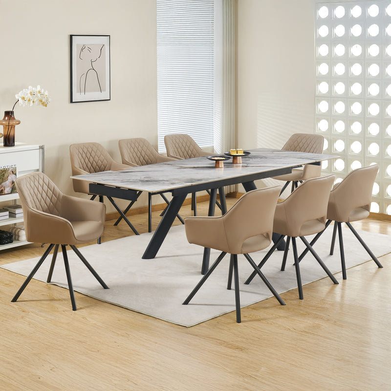 Lena 1x Powder Coating Dining Table with 6pcs Leatherette Padded Upholstery Dining Chair