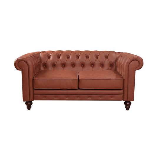 Madeline Luxurious Chesterfield Style Button Tufted Leatherette Brown Colour 2 Seater Sofa