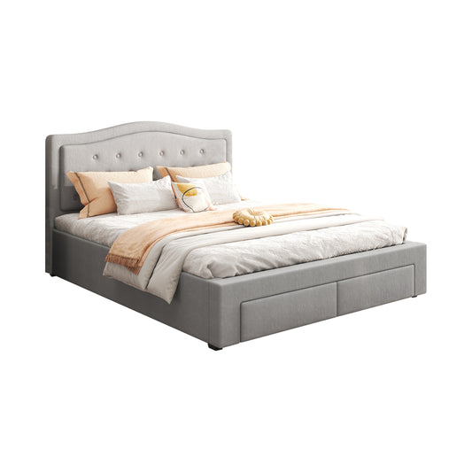 Emily Grey Velvet Padded Upholstery High Quality Slats MDF Drawers with Wheels Queen Bed Frame