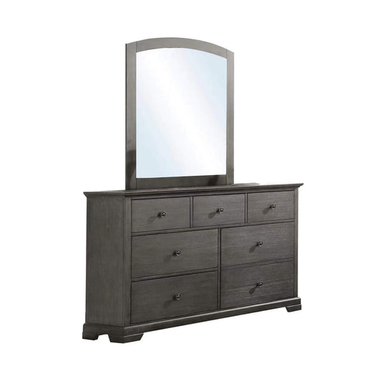 Marco Dresser with Mirror with 6 Storage Drawers in Solid Wood MDF Plywood Metal Handles in Wire Brush Grey Colour