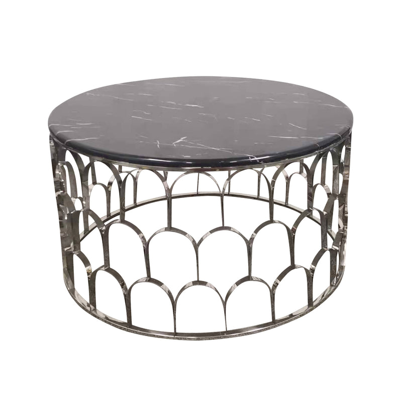 Falcon Faux Marble Stainless Silver Base Metal Frame Coffee Table