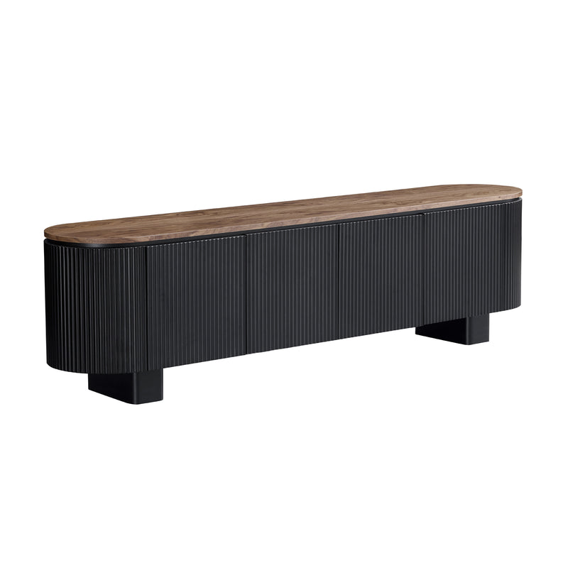 Nova TV Cabinet with Walnut Veneer Top & Black Fluted Finish