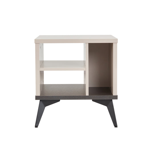 Maxwell Lamp Table MDF Particle Board with Melamine Finishing Open Cabinet Metal Legs