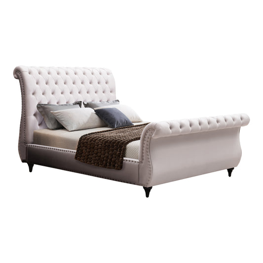 Elsa Luxury Upholstered Tufted Sleigh Bed Frame with Studded Details in Multiple Size & Colour