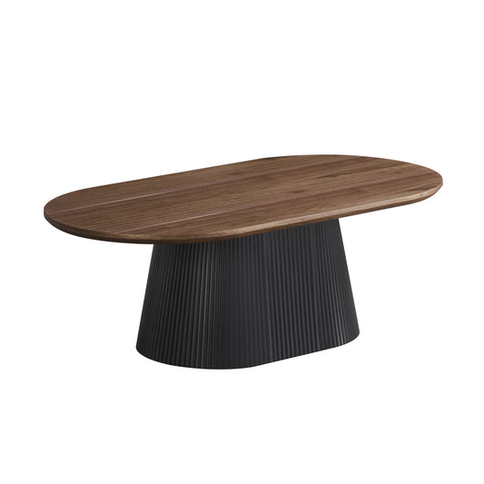 Nova Coffee Table with Walnut Veneer Top & Black Fluted Pedestal Base