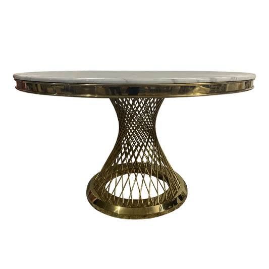 Diana Round Dining Table Stainless Spiral Golden Frame & Top Marble White