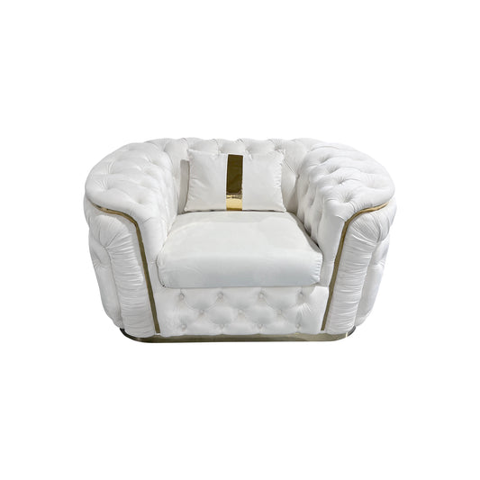 Duke 1 Seater Sofa Velvet High Density Foam Solid Wood and Plywood Gold Stainless Steel Trim