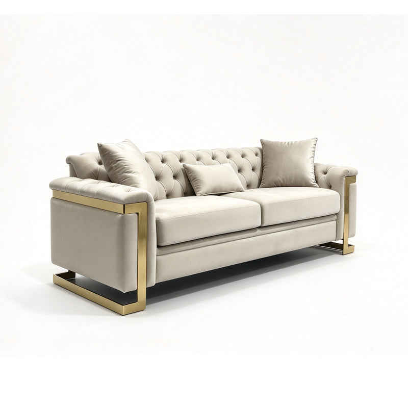 Juliette 3+1+1 Seater Velvet Sofa with Gold Trim – Beige