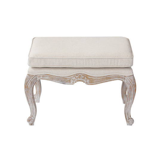 Lille Linen Fabric Beige Oak Wood White Washed Finish Ottoman