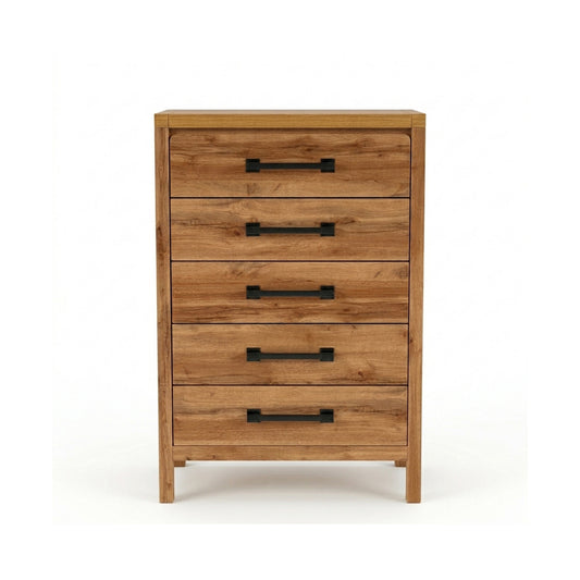 Toffee Timber Look Tallboy with 5 Drawers