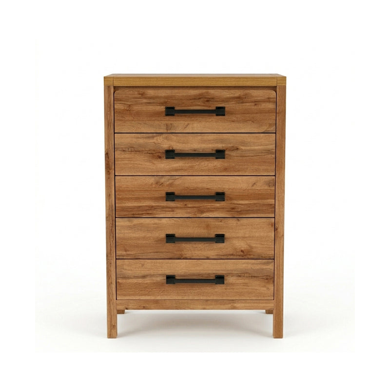 Toffee Timber Look Tallboy with 5 Drawers