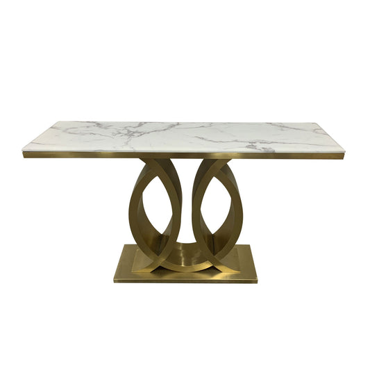 Shark Stainless Electroplating Gold Brush Frame & White Faux Marble Top Hall Table