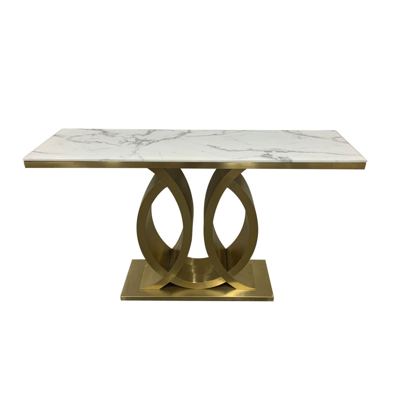 Shark Stainless Gold Brush Frame White Faux Marble Top Hall Table