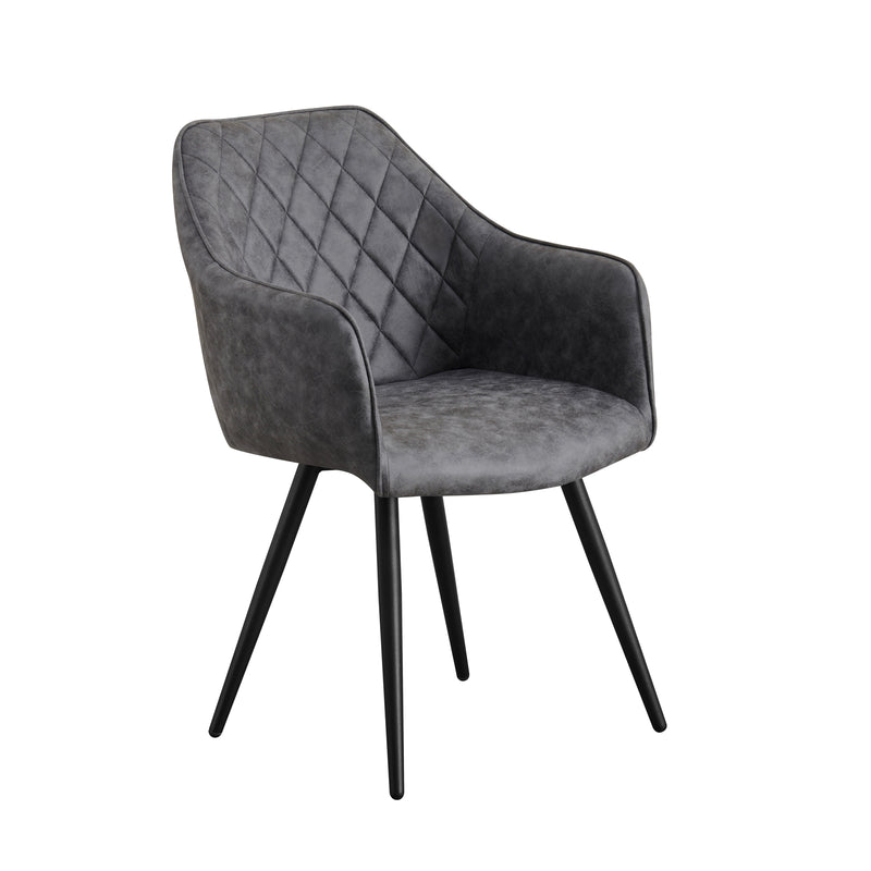 Cove 2x Dining Chairs – Grey Fabric, Grid Pattern, Powder-Coated Frame