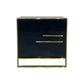 Dynasty Bedside Table Stainless Steel Black and Golden Two Drawers Aesthetic Handles