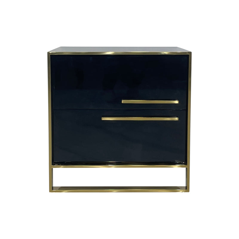 Dynasty Stainless Steel Frame Black & Gold Finish Bedside Table