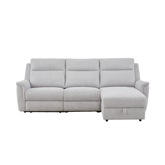 Loui Grey Fabric Electric Recliner Chaise Sofa with Storage