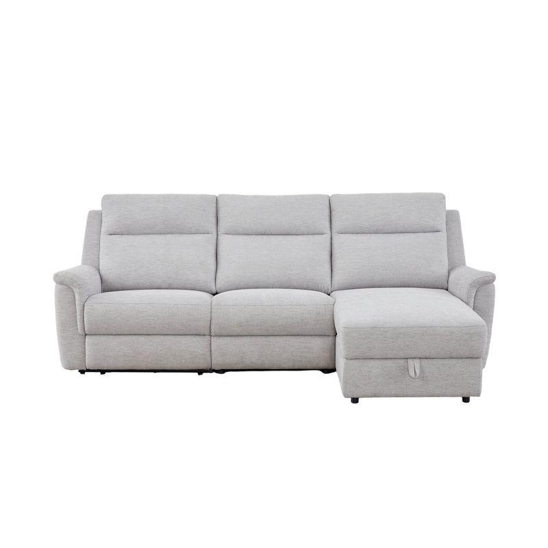 Loui Grey Fabric Electric Recliner Chaise Sofa with Storage