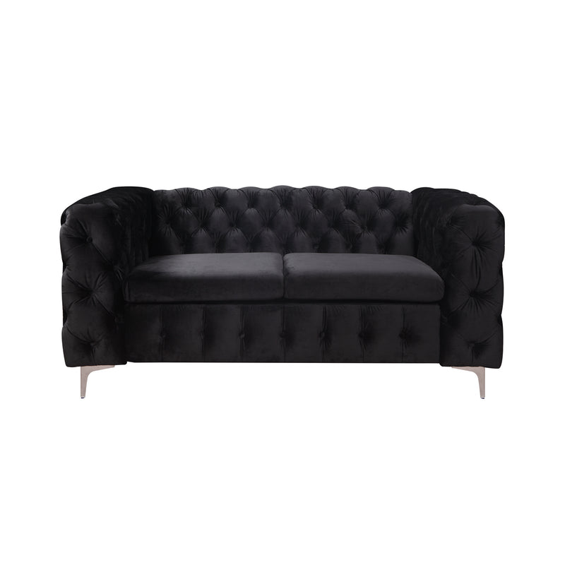 Jacques 2 Seater Sofa Button Tufted Velvet Fabric with Metal Legs in Black/Grey
