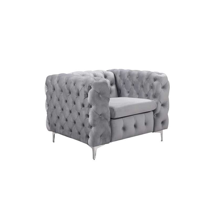 Jacques 1 Seater Sofa Button Tufted Velvet Fabric with Metal Legs in Black/Grey