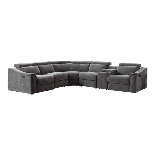 Haines Electric Recliner Sectional Sofa Storage Console L-Shaped Lounge liquorice Fabric Uph