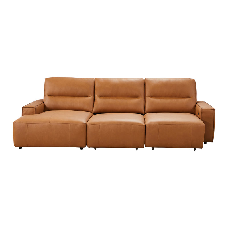Albany 3 Seater Tan Genuine Leather Sofa Bed with Chaise