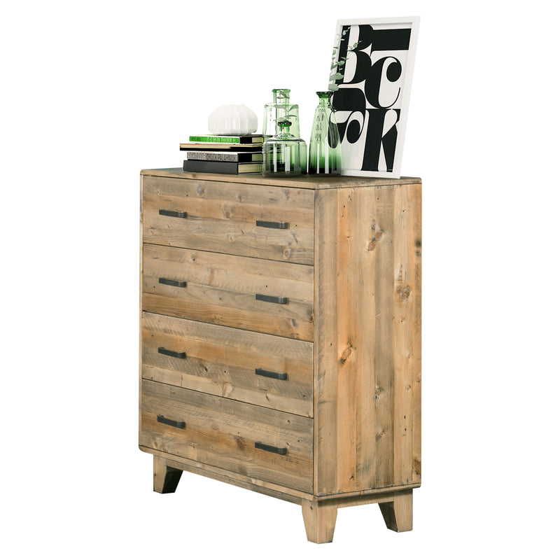 Woodland Rustic Texture 4 Drawers Tallboy In Solid Pine Timber