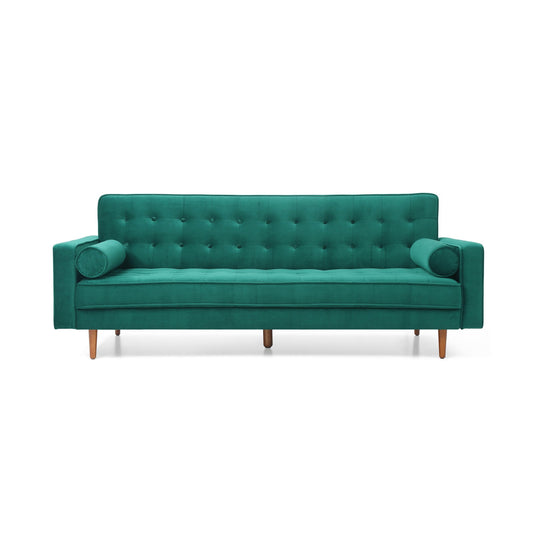 Marcella Velvet Fabric Modern 3 Seater Sofa Bed in Green & Black Colour