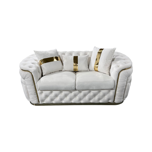 Duke 2 Seater Sofa Velvet High Density Foam Solid Wood and Plywood Gold Stainless Steel Trim