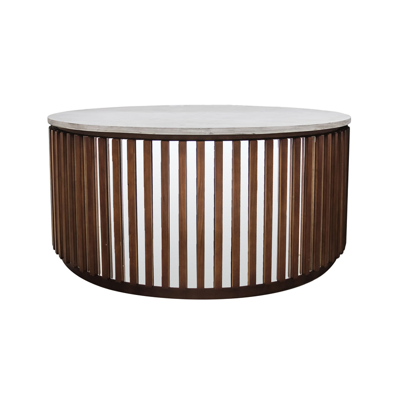 Rico Coffee Table Round Shaped Top MDF Silver Mirror Micro cement Brown Base
