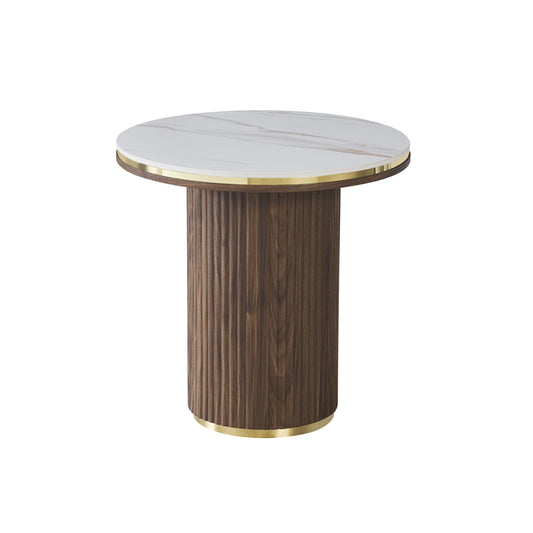 Archie Round Coffee Table with Sintered Stone Top & Timber-Look Finish