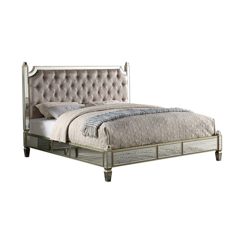 Antique Gold Colour 4pcs Dresser Bedroom Suite Velvet Upholstery Tufted Headboard Deep Quilting