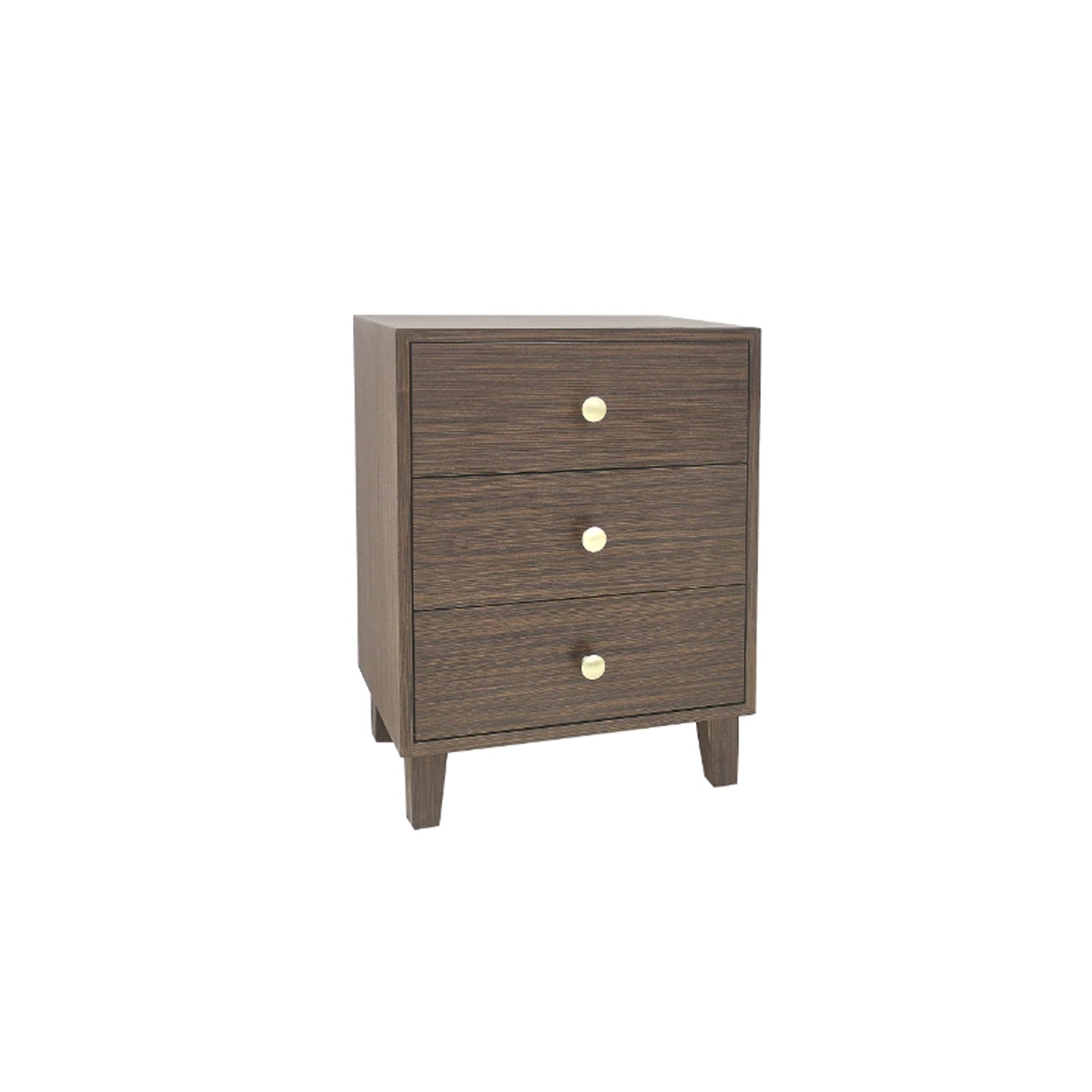 Apex Bedside Table MDF & Veneer Board Three Storage Drawers Metal Handles