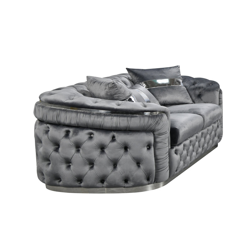 Duke 3+2 Seater Sofa Velvet Solid Wood Plywood Gold/Silver Stainless Steel