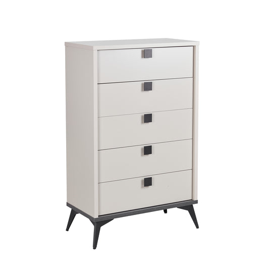 Maxwell Tallboy MDF Particle Board with Melamine Finishing Five Drawers Metal Handles and Legs