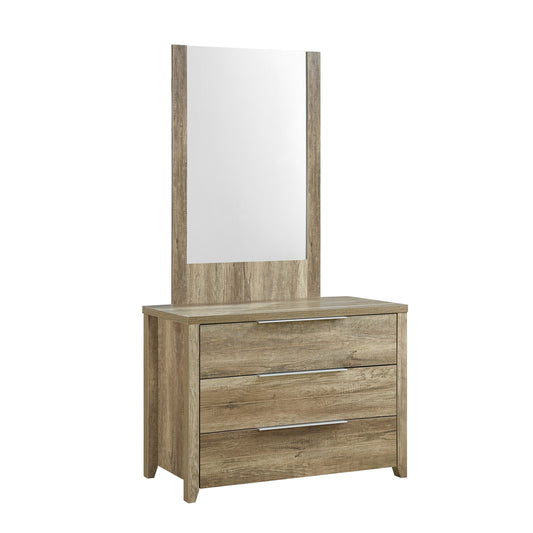 Cielo Natural Wood Like MDF 3 Drawers Dresser in Oak Colour with Mirror