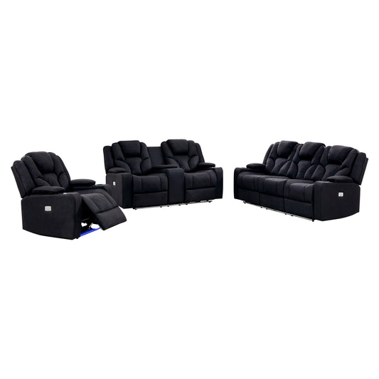 Arnold 3+2+1 Electric Recliner Stylish Rhino Fabric Black Lounge Armchair with LED