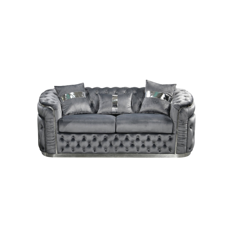 Duke 3+2 Seater Sofa Velvet Solid Wood Plywood Gold/Silver Stainless Steel