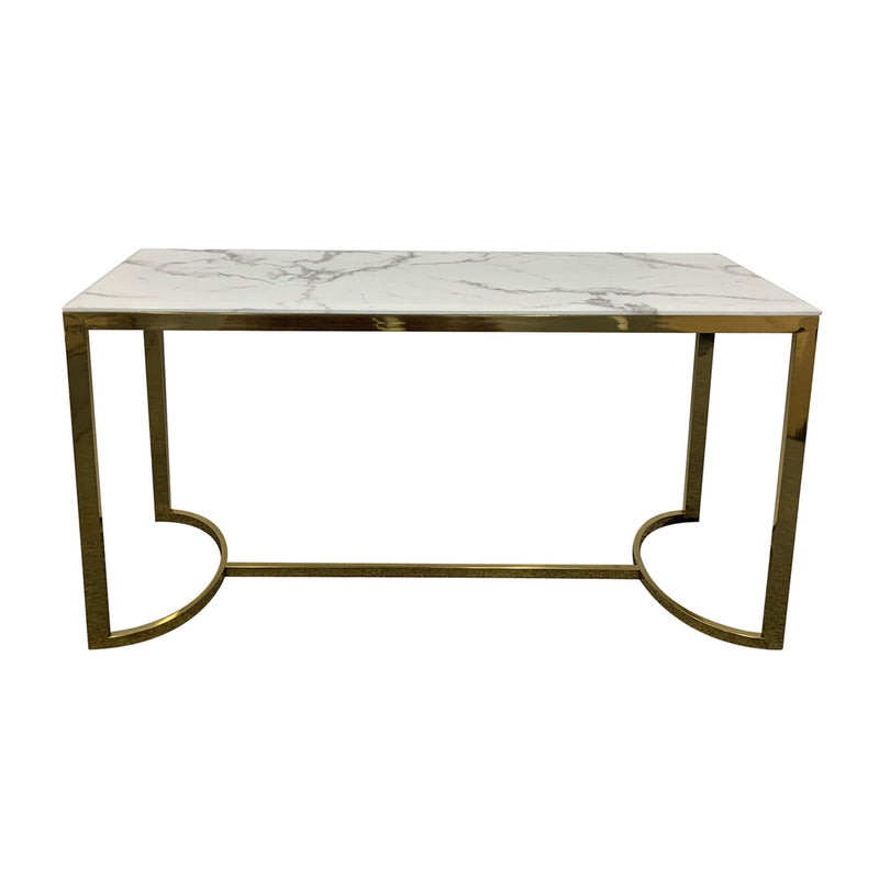 Fancy Stainless Gold Hall Table with White Marble Effect Top