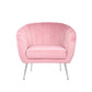 Margo Arm Chair Light Pink Velvet Wooden Frame Iron Legs in Silver Colour