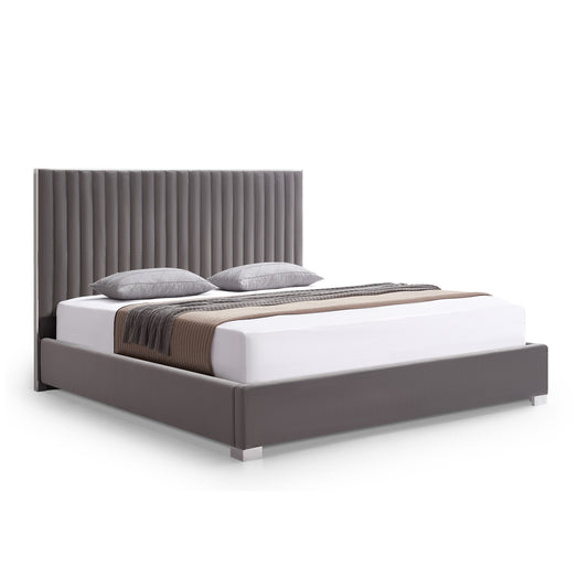 Hillsdale Bed Frame Velvet Fabric Padded Upholstery High Quality Slats Polished Stainless Steel Feet