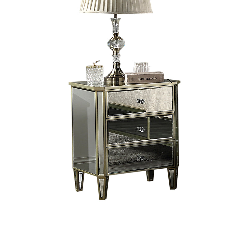 Antique 3 Drawers Mirrored Work Bedside Table with Golden Border