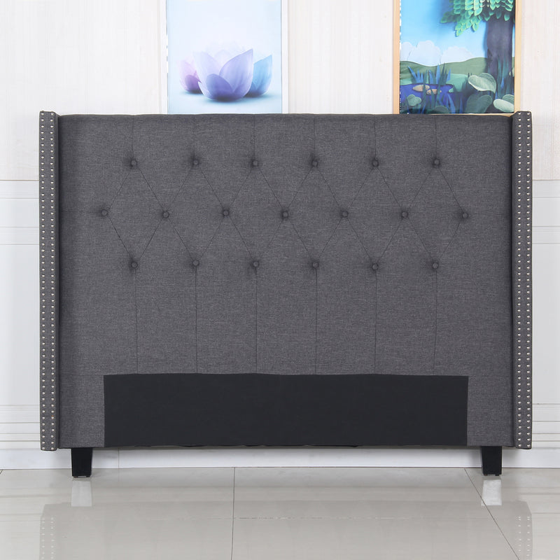 Milano Queen Bed Headboard – Charcoal Linen with Wingback Design
