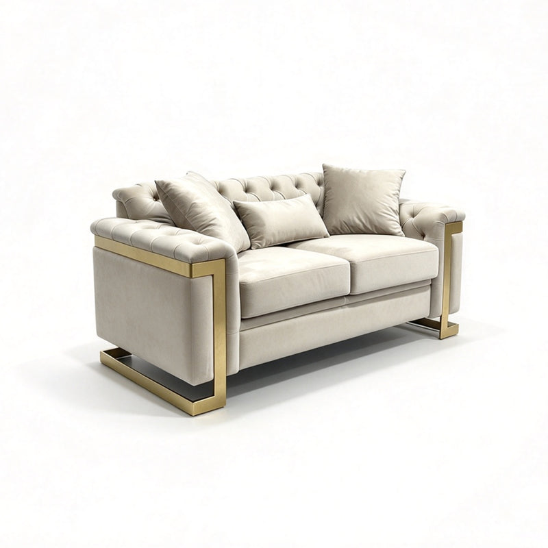 Juliette 2 Seater Velvet Sofa with Gold Trim – Beige