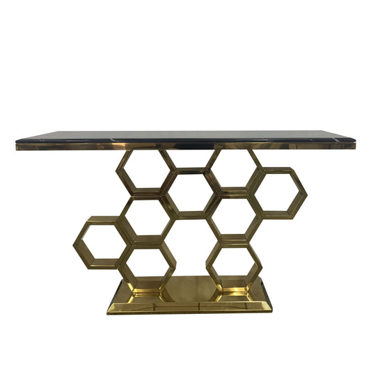 Nivea Stainless Electroplating Titanium Gold Frame & Black Faux Marble Top Hall Table