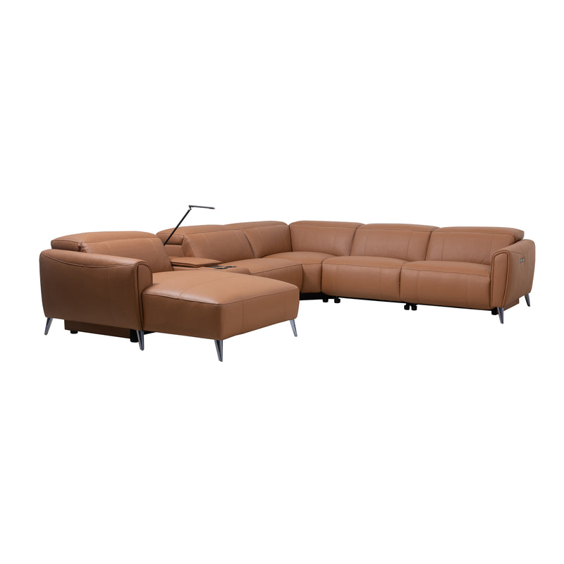 London 5 Seater Corner Sofa Chaise Premium Genuine Leather Power Slide Left/Right Chaise Cup-Holder Charging Point
