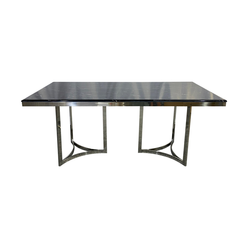 Fancy 7pcs Dining Set White Table Top Faux Marble Golden Steel Base