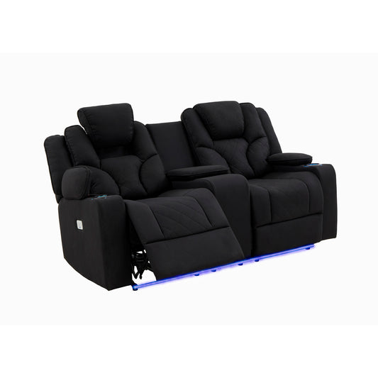 Arnold Electric Recliner Stylish Rhino Fabric Black 2 Seater Lounge Armchair with LED Features