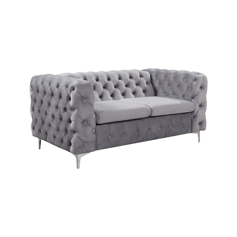 Jacques 2 Seater Sofa Button Tufted Velvet Fabric with Metal Legs in Black/Grey