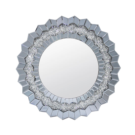 Glamorous Smokey Grey and Silver Crystal-Adorned Wall Mirror Premium Quality MDF & Glass